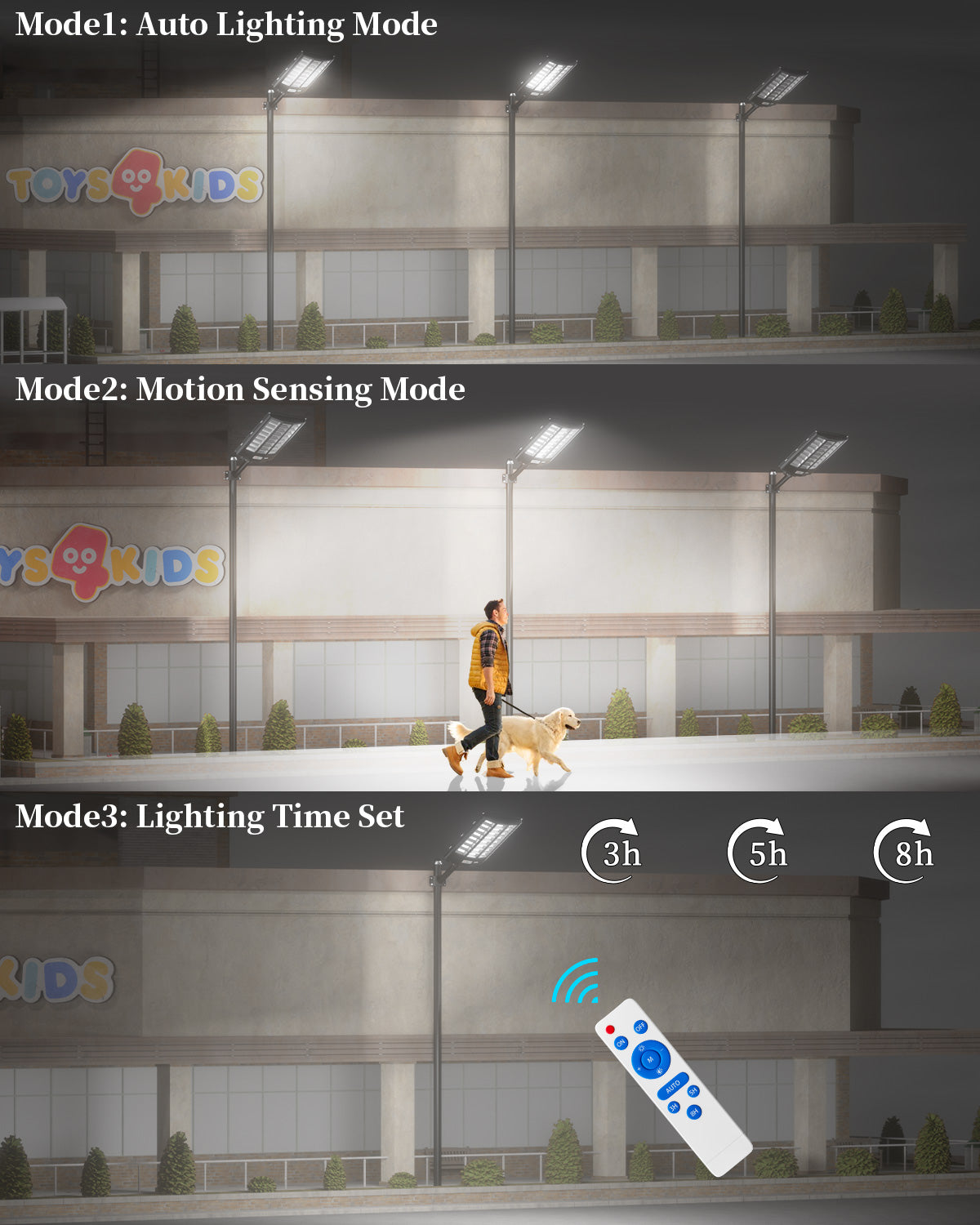 Ofuray Of-8600W Solar Street Lights Outdoor, 600000LM Solar Security Flood Lights Parking Lot Lights Dusk to Dawn, 6500k Waterproof Led with Remote Control Motion for Street,Court,Barn