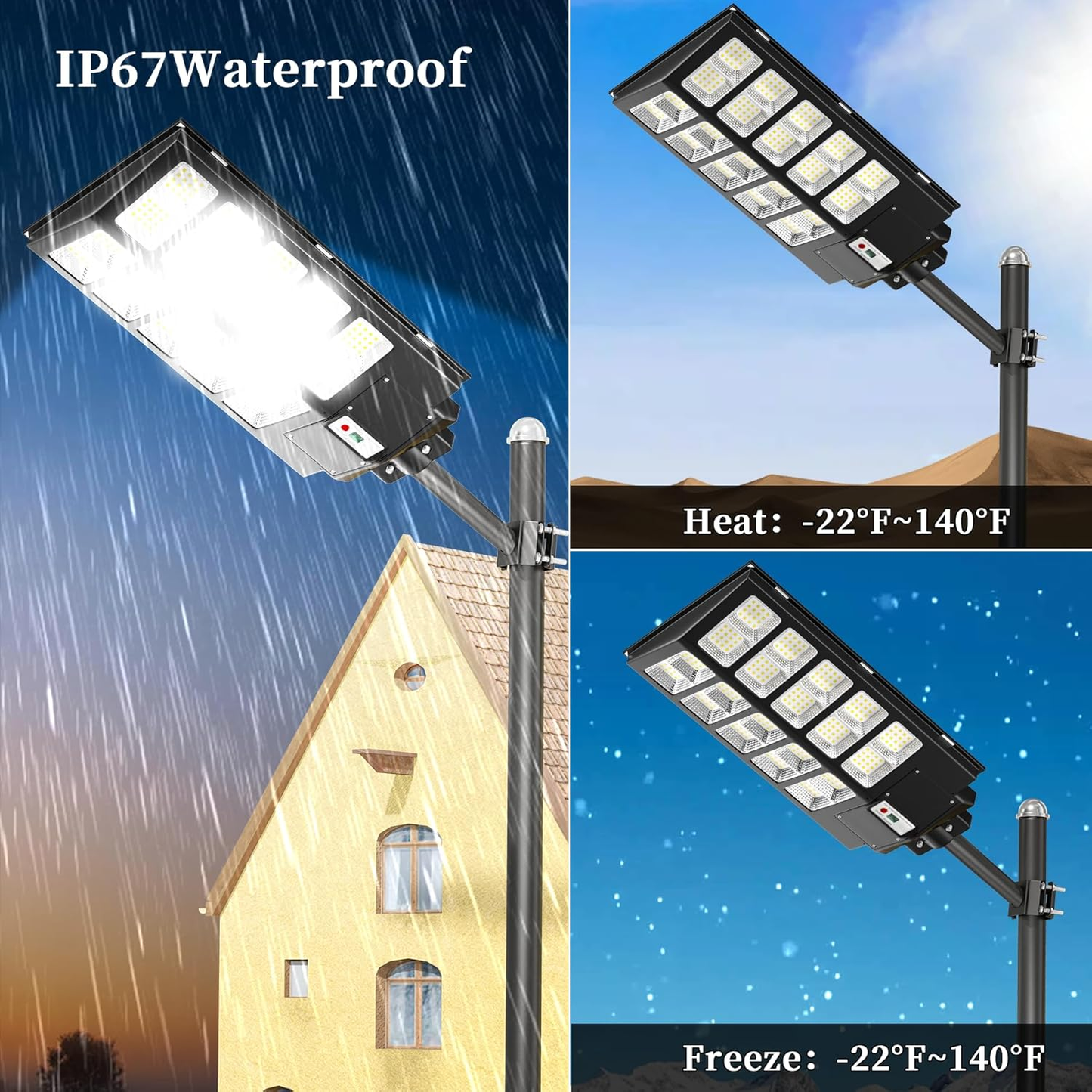 Solar Street Lights Outdoor,Solar Security Flood Lights Parking Lot Lights Commercial Dusk to Dawn, 6500k Waterproof Led with Remote Control Motion for Street,Court,Barn (Of-6000W 600000Lm)