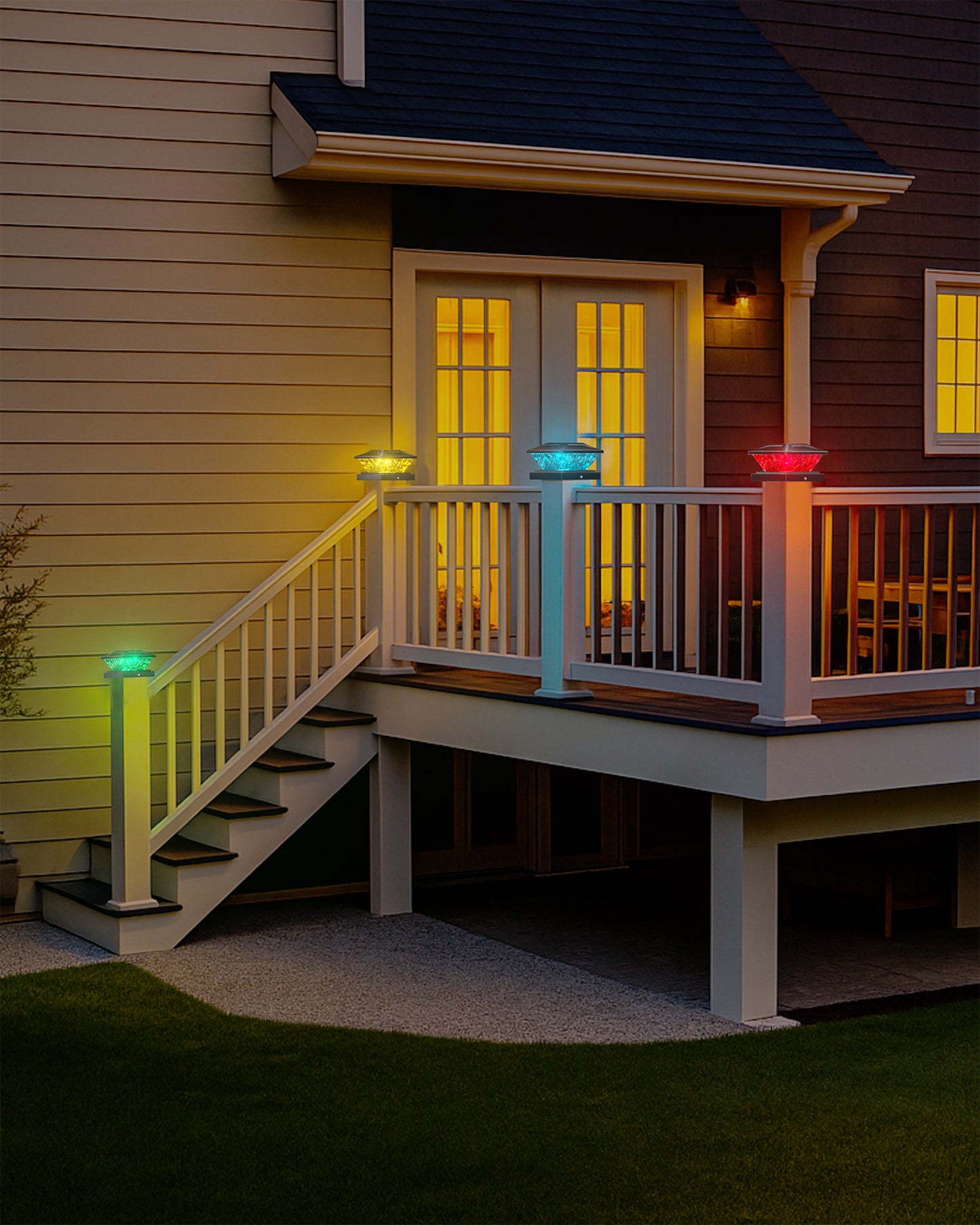 Ofuray Solar Post Cap Lights,8Pack Fence Deck Post Cap Solar Powered Lights RGB with Two Modes,Fit for 4x4 5x5 Post with 3 Bases,Ip64 Waterproof Outdoor for Fence Deck Mailbox Stairway Black