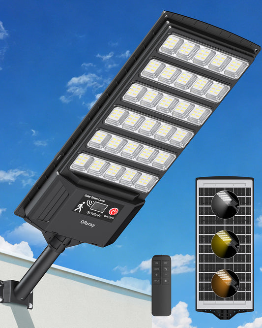 Ofuray Solar Flood Lights Outdoor, 3000K/4000K/6500K Dusk to Dawn Solar Security Light with Motion Sensor & Remote Control, IP66 Waterproof High Power LED Lighting for Yard & Backyard