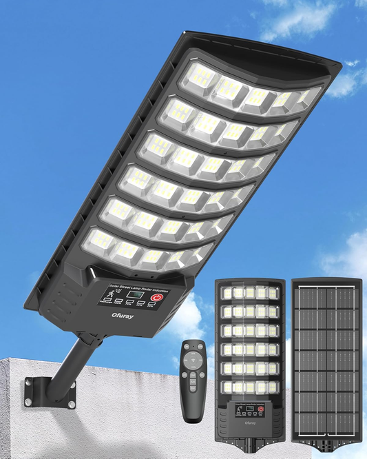 Ofuray Solar Flood Lights Outdoor,5AH High Power Solar Security Parking Lot Lights Dusk to Dawn with Motion Sensor Light 3 Modes,7000k Daylight with Remote Control for Wall,Backyard,Outside OZL-1Pack