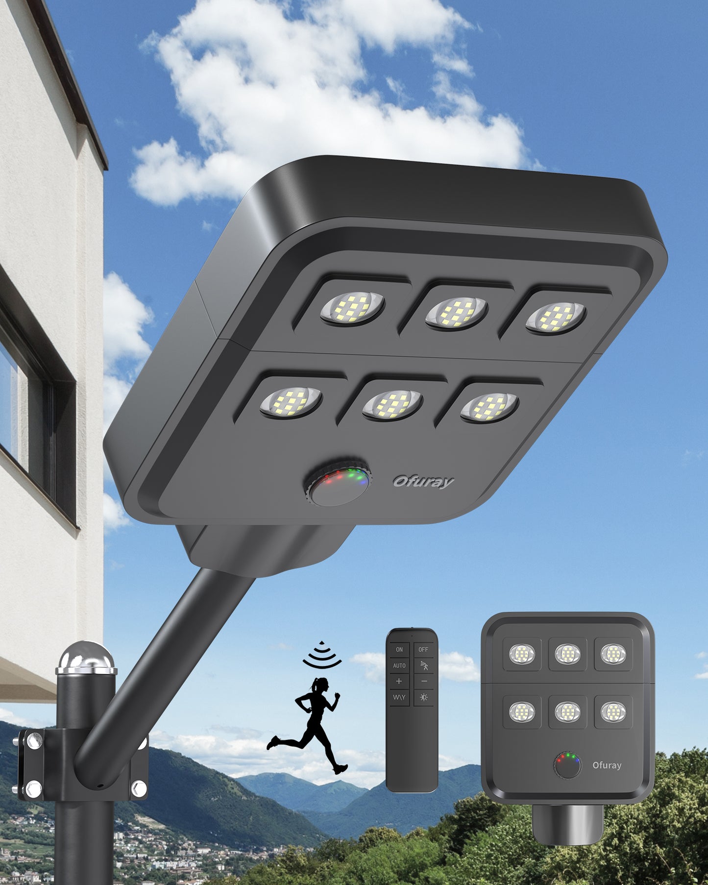 Ofuray Of-15000W Solar Street Lights Outdoor,Commercial Dusk to Dawn Flood Light with Motion Sensor, IP67 Waterproof 150LED High Power Security Lighting for Parking Lot, Yard(Tri-Color)