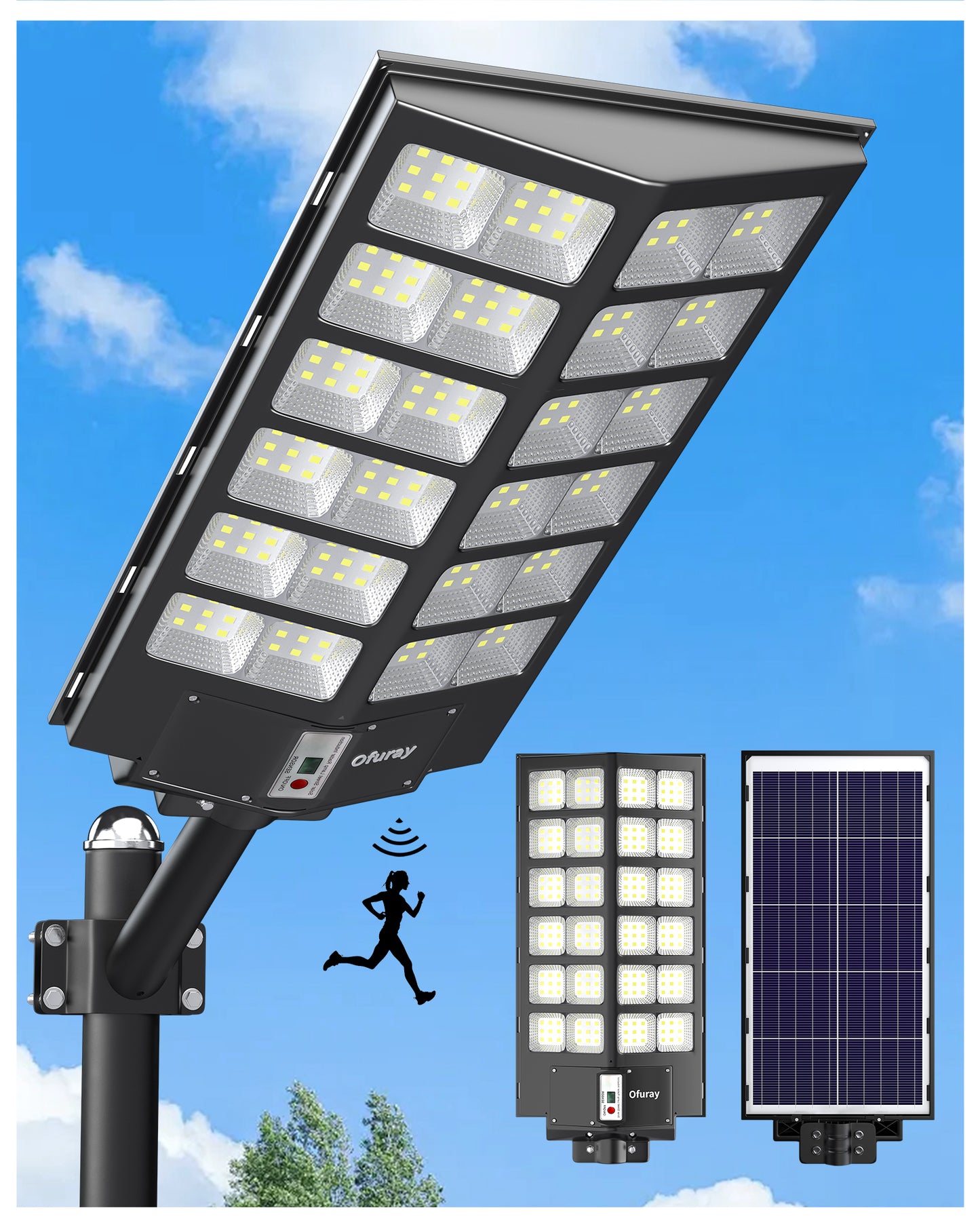 Ofuray Of-9600W Solar Street Lights Outdoor,660000Lm Solar Security Flood Lights Parking Lot Lights Commercial Dusk to Dawn, 6500k Waterproof Led with Remote Control Motion for Street,Court,Barn