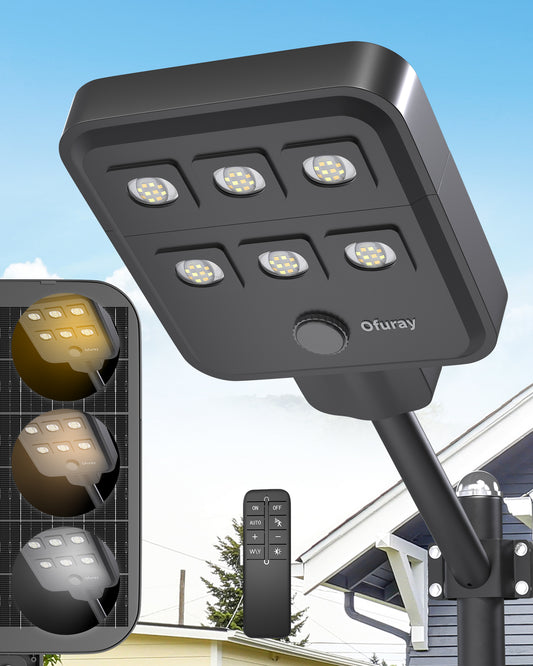 Ofuray Of-5000W Solar Street Lights Outdoor,Commercial Dusk to Dawn Flood Light with Motion Sensor, IP67 Waterproof 60LED High Power Security Lighting for Parking Lot,Yard(Tri-Color)
