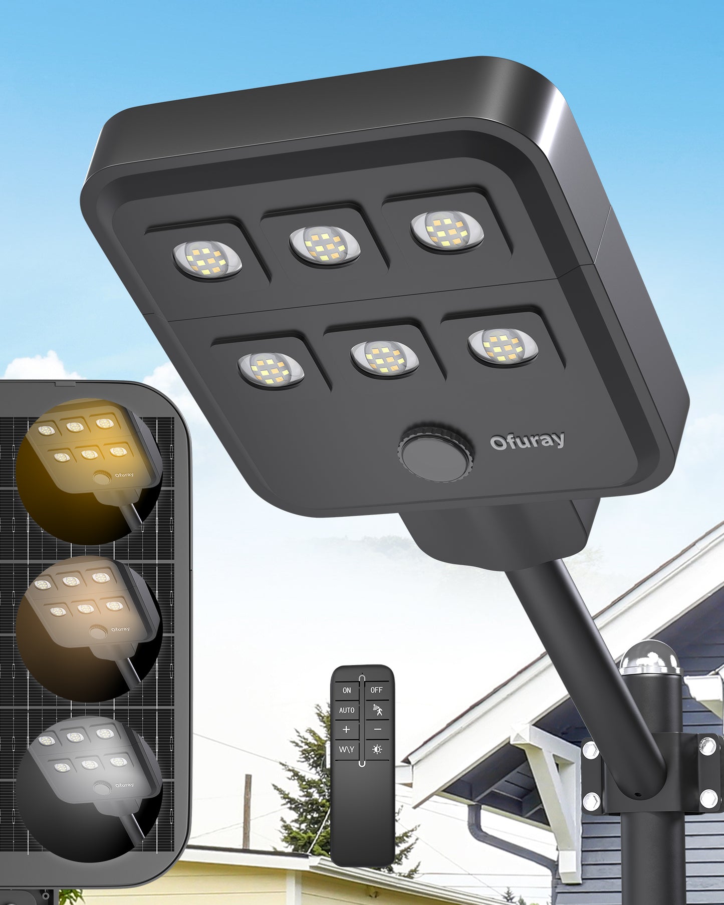 Ofuray Of-15000W Solar Street Lights Outdoor,Commercial Dusk to Dawn Flood Light with Motion Sensor, IP67 Waterproof 150LED High Power Security Lighting for Parking Lot, Yard(Tri-Color)