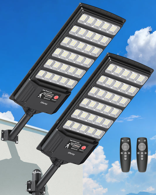 Ofuray Solar Flood Lights Outdoor,6AH High Power Solar Street Security Parking Lot Lights Dusk to Dawn with Motion Sensor 5 Modes,3000K/4000K/6500K Daylight with Remote for Wall,Backyard,Outside 2Pack