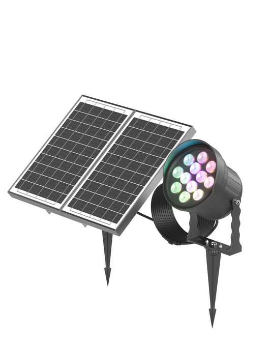 Ofuray Solar Spot Lights Outdoor, RGB Color Changing with 8 Lighting Modes, IP67 Waterproof Landscape Lights 9.8ft Cable, 12000mAh High Power Dusk to Dawn Solar Spotlights for Garden & Outdoor Décor