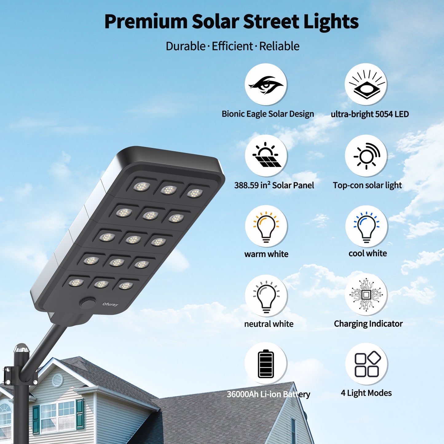 Ofuray Of-15000W Solar Street Lights Outdoor,Commercial Dusk to Dawn Flood Light with Motion Sensor, IP67 Waterproof 150LED High Power Security Lighting for Parking Lot, Yard(Tri-Color)