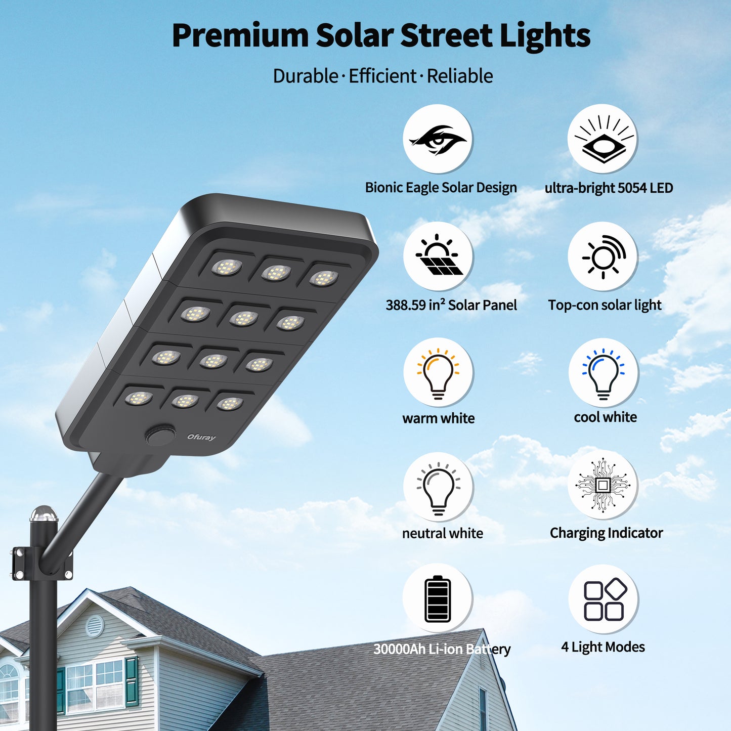 Ofuray Of-12600W Solar Street Lights Outdoor,Commercial Dusk to Dawn Flood Light with Motion Sensor, IP67 Waterproof 120LED High Power Security Lighting for Parking Lot,Yard(Tri-Color)