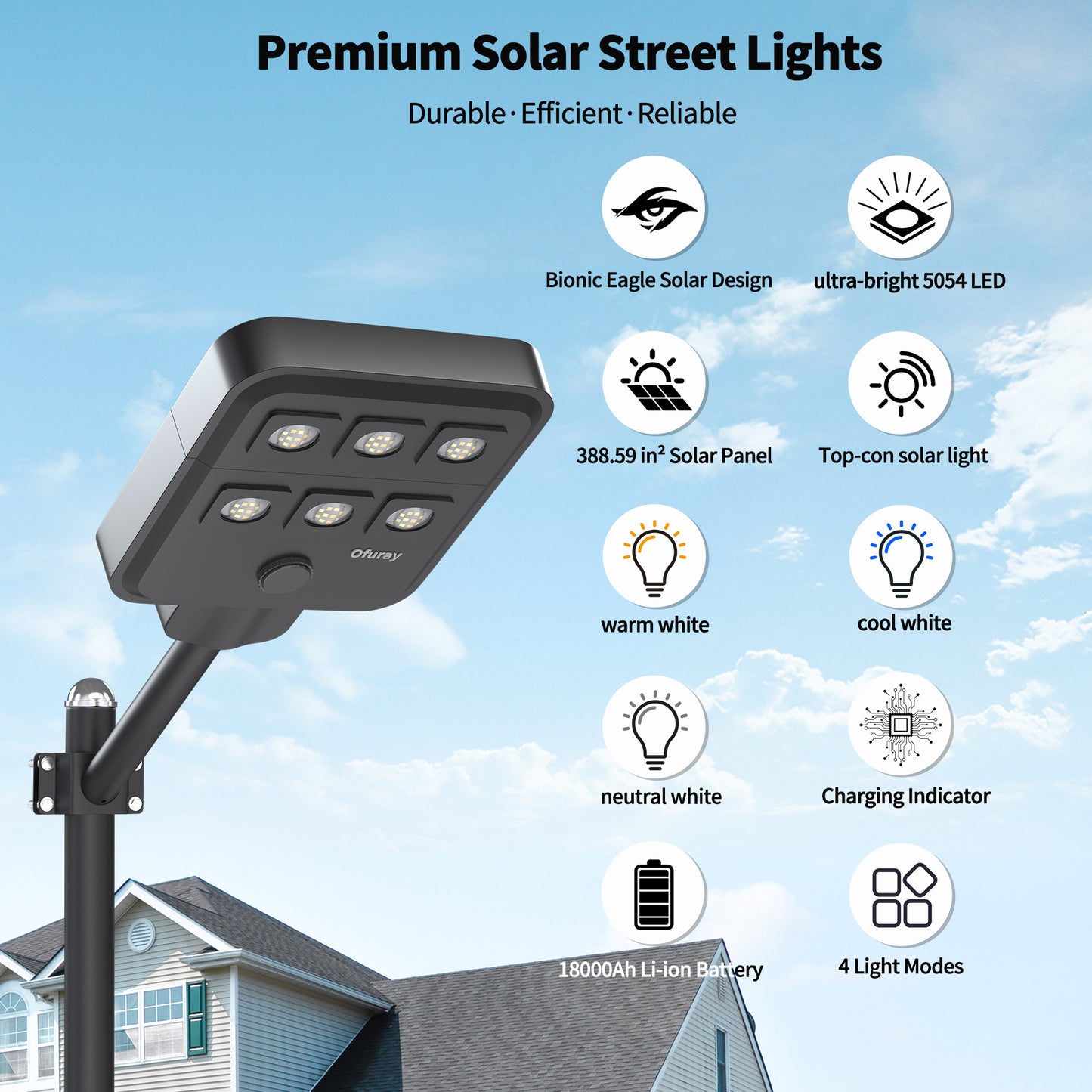 Ofuray Of-5000W Solar Street Lights Outdoor,Commercial Dusk to Dawn Flood Light with Motion Sensor, IP67 Waterproof 60LED High Power Security Lighting for Parking Lot,Yard(Tri-Color)