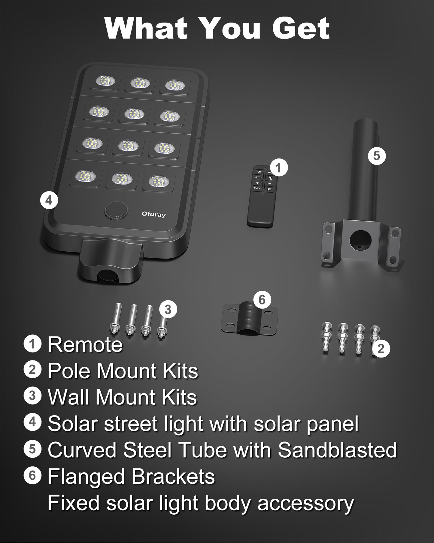 Ofuray Solar Street Lights Outdoor – 15W Super Bright 120LED, Lights up 2,800 sq.ft with Motion Sensor, 30Ah Power 35W Solar Panel,IP67 Dusk to Dawn Security Commercial Lighting for Court,Parking Lot