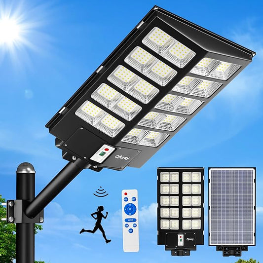 Ofuray 1000W Solar Street Light, Solar Lights Outdoor Waterproof 148000LM Parking Lot Lights Commercial Dusk to Dawn, 6500k Street Lights with Remote Control Motion Sensor for Street,Yard, Barn