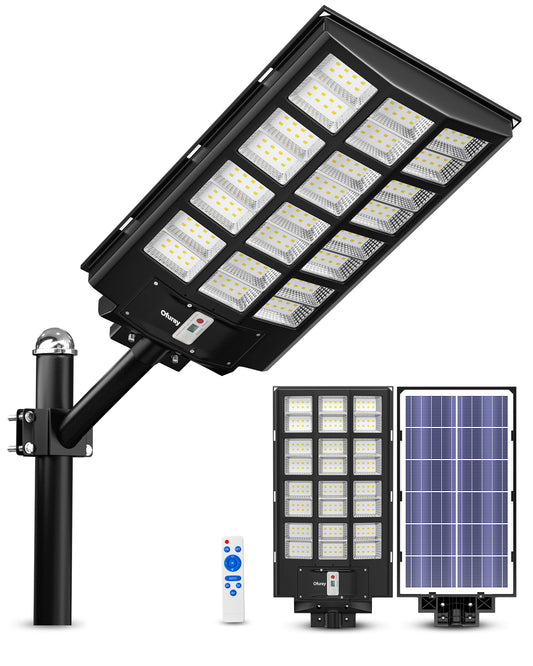 Ofuray Of-5600W Solar Street Lights Outdoor,560000Lm Solar Security Flood Lights Parking Lot Lights Commercial Dusk to Dawn, 6500k Waterproof Led with Remote Control Motion for Street,Court,Barn