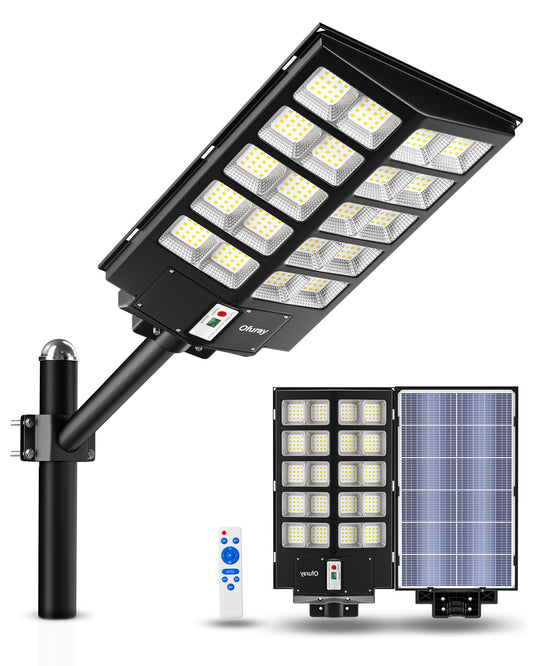 Solar Street Lights Outdoor,Solar Security Flood Lights Parking Lot Lights Commercial Dusk to Dawn, 6500k Waterproof Led with Remote Control Motion for Street,Court,Barn (Of-6000W 600000Lm)
