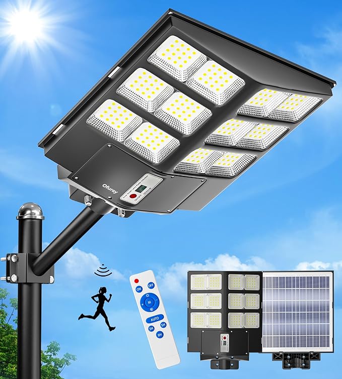 Solar Street Light Outdoor Waterproof, 800W Solar Parking Lot Lights Commercial Dusk to Dawn 6500k Led Security Lights with Motion Sensor and Remote Control IP67 Waterproof for Yard, Street 2PCS