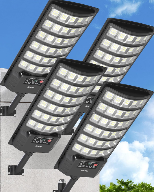 Ofuray Solar Flood Lights Outdoor,5AH High Power Solar Security Parking Lot Lights Dusk to Dawn with Motion Sensor Light 3 Modes,7000k Daylight with Remote Control for Wall,Backyard,Outside OZL-4Pack