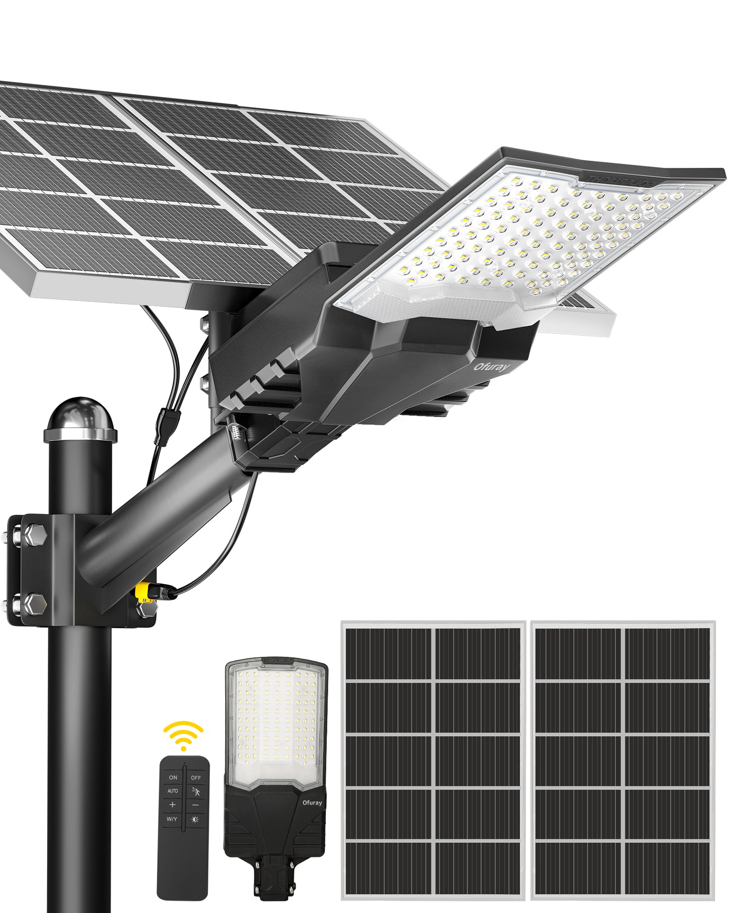 Ofuray Solar Street Light,SFL-OHF Max 60,000Mah High Power Solar Security Flood Lights Parking Lot Lights Commercial Dusk to Dawn,IP68 6500k Waterproof Led with Motion Sensor for Street,Court,Barn