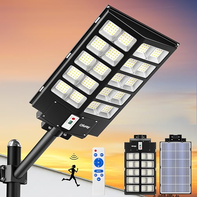 Ofuray 1600W Solar Street Lights Outdoor Waterproof, 248000LM Solar Parking Lot Security Flood Lights Commercial Dusk to Dawn, 6500k IP67 Street Led with Remote Control for Road,Court