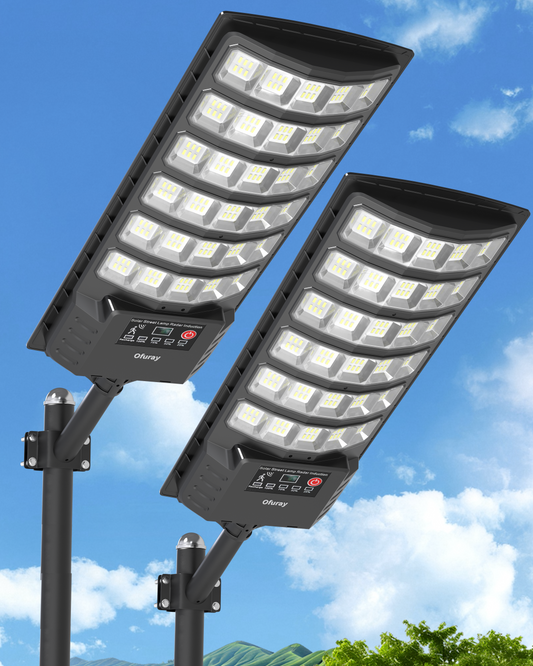 Ofuray Solar Flood Lights Outdoor,5AH High Power Solar Security Parking Lot Lights Dusk to Dawn with Motion Sensor Light 3 Modes,7000k Daylight with Remote Control for Wall,Backyard,Outside OZL-2Pack