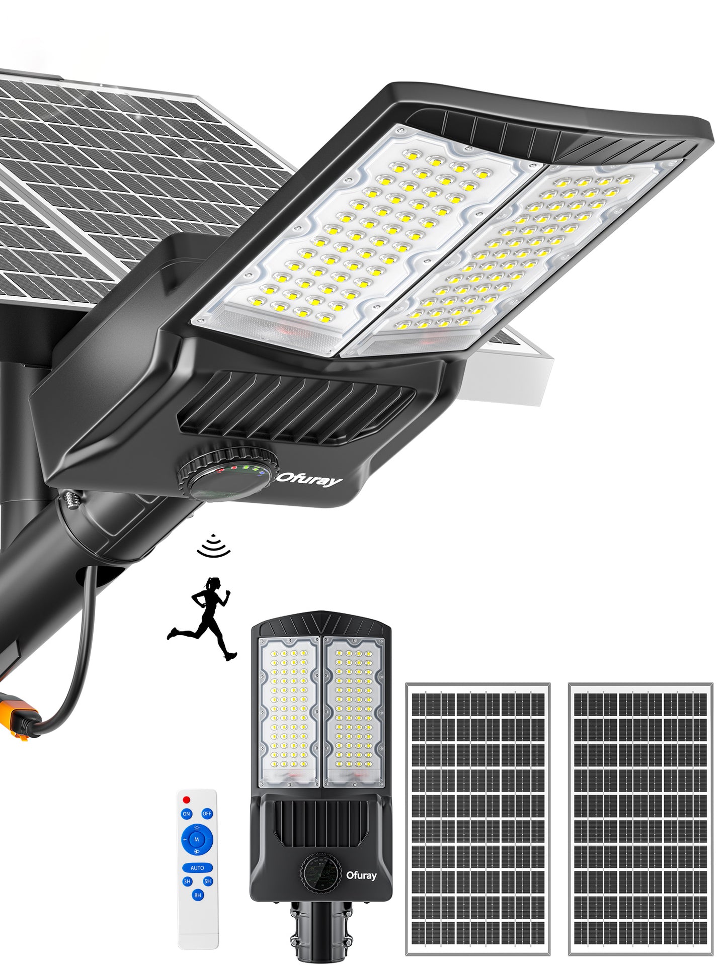 OL-9000W Solar Street Lights Outdoor, Solar Security Flood Lights Parking Lot Lights Commercial Dusk to Dawn,6500K Big Power Remote Control with Motion Sensor for Street,Yark