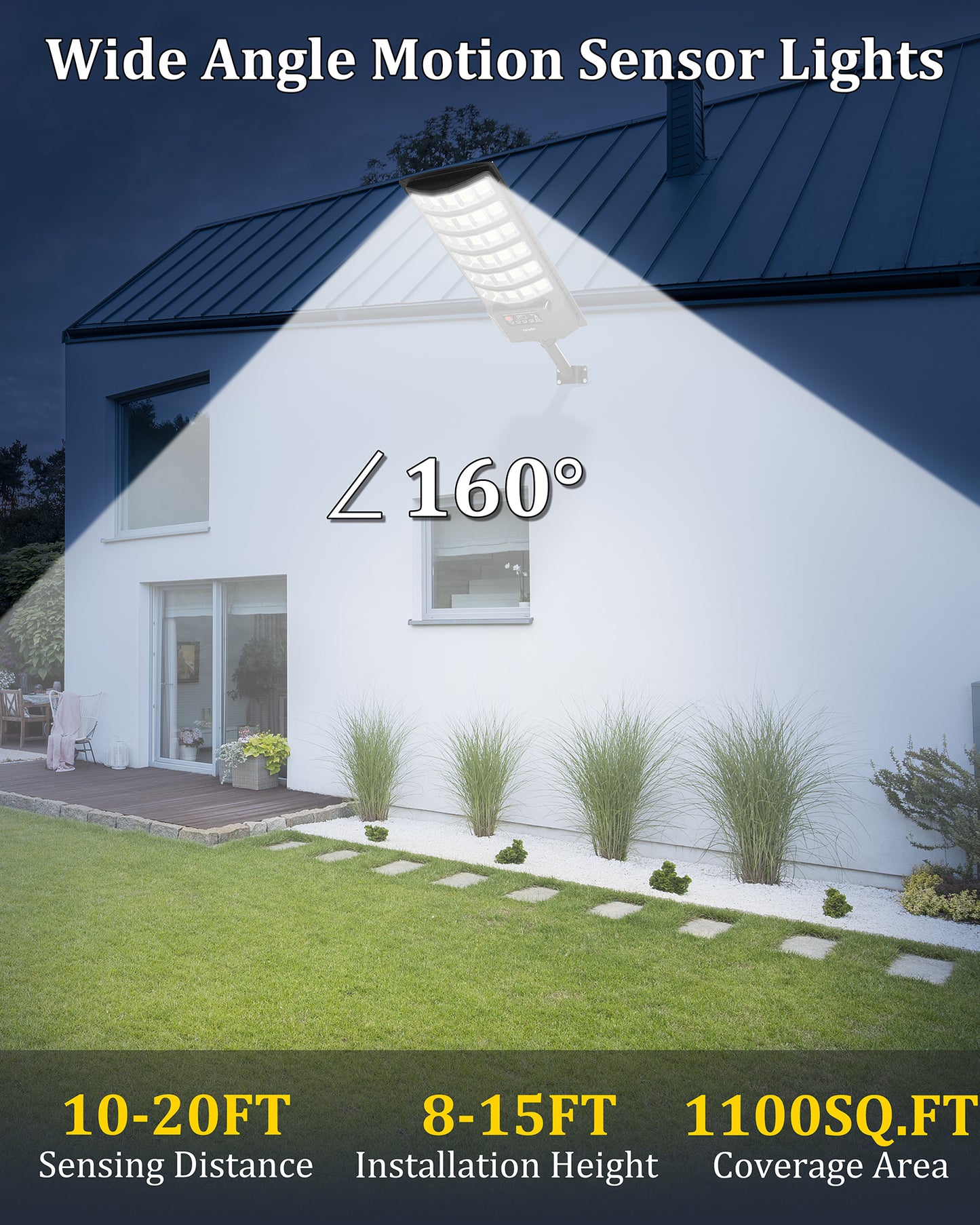 Ofuray Lampadaire Solaire Exterieur, Projecteur LED Solaire Exterieur avec Detecteur de Mouvement, 5000MAH, 7000k, 5 Modes Éclairage, Étanche Lampe Solaire pour Jardin, Cour, Parking, OZL-4Pack