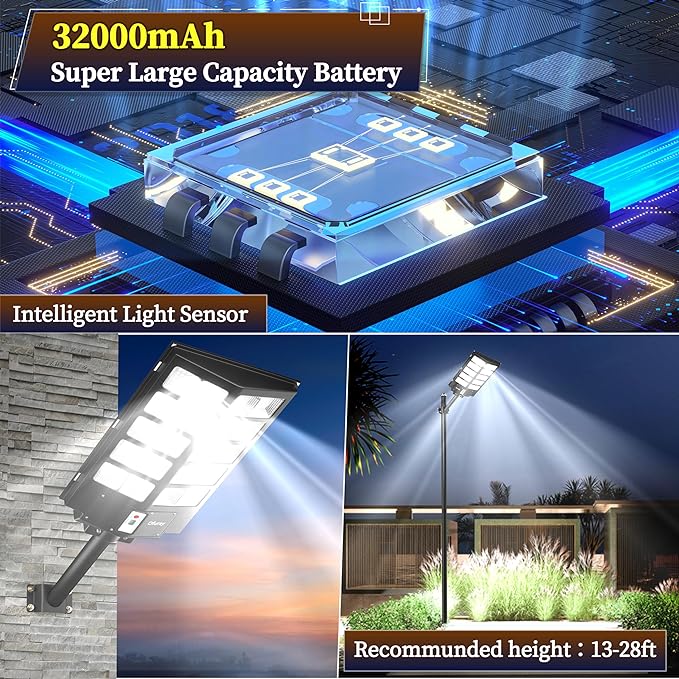 Ofuray 1600W Solar Street Lights Outdoor Waterproof, 248000LM Solar Parking Lot Security Flood Lights Commercial Dusk to Dawn, 6500k IP67 Street Led with Remote Control for Road,Court