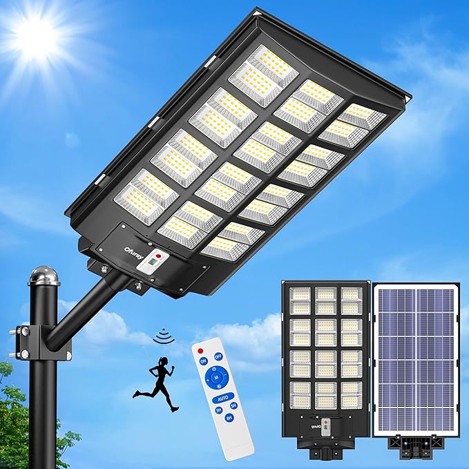 Solar Street Light Outdoor Waterproof, 800W Solar Parking Lot Lights Commercial Dusk to Dawn 6500k Led Security Lights with Motion Sensor and Remote Control IP67 Waterproof for Yard, Street 2PCS