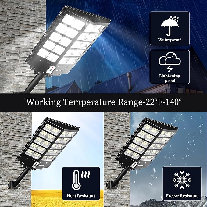 Ofuray 1600W Solar Street Lights Outdoor Waterproof, 248000LM Solar Parking Lot Security Flood Lights Commercial Dusk to Dawn, 6500k IP67 Street Led with Remote Control for Road,Court