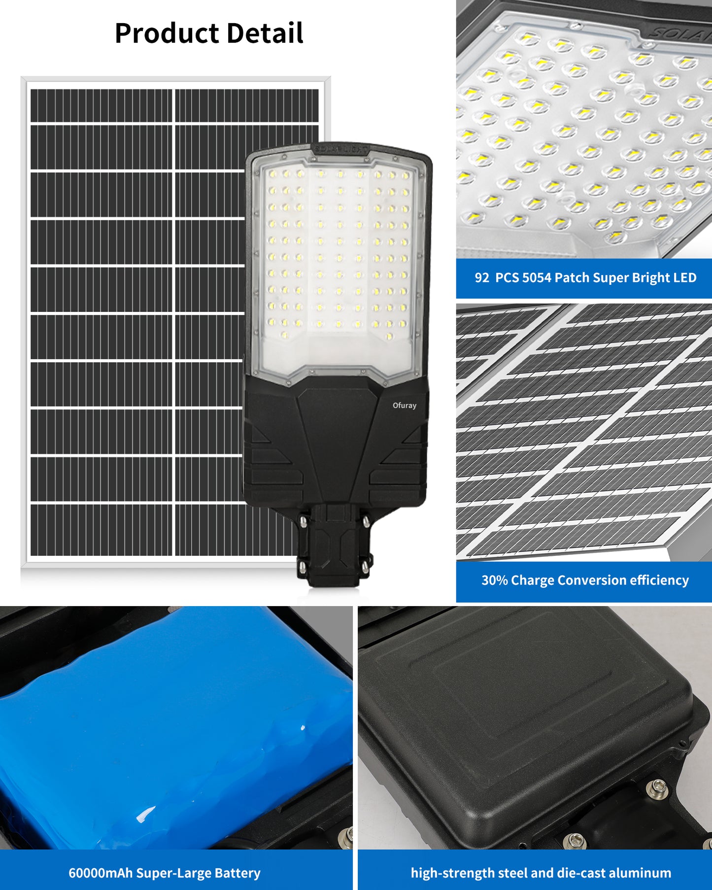 OL-8000W Solar Street Lights Outdoor,Ultra High Power Solar Security Flood Lights Parking Lot Lights Commercial Dusk to Dawn,IP67 6500k Led with Remote for Street,Court,Barn