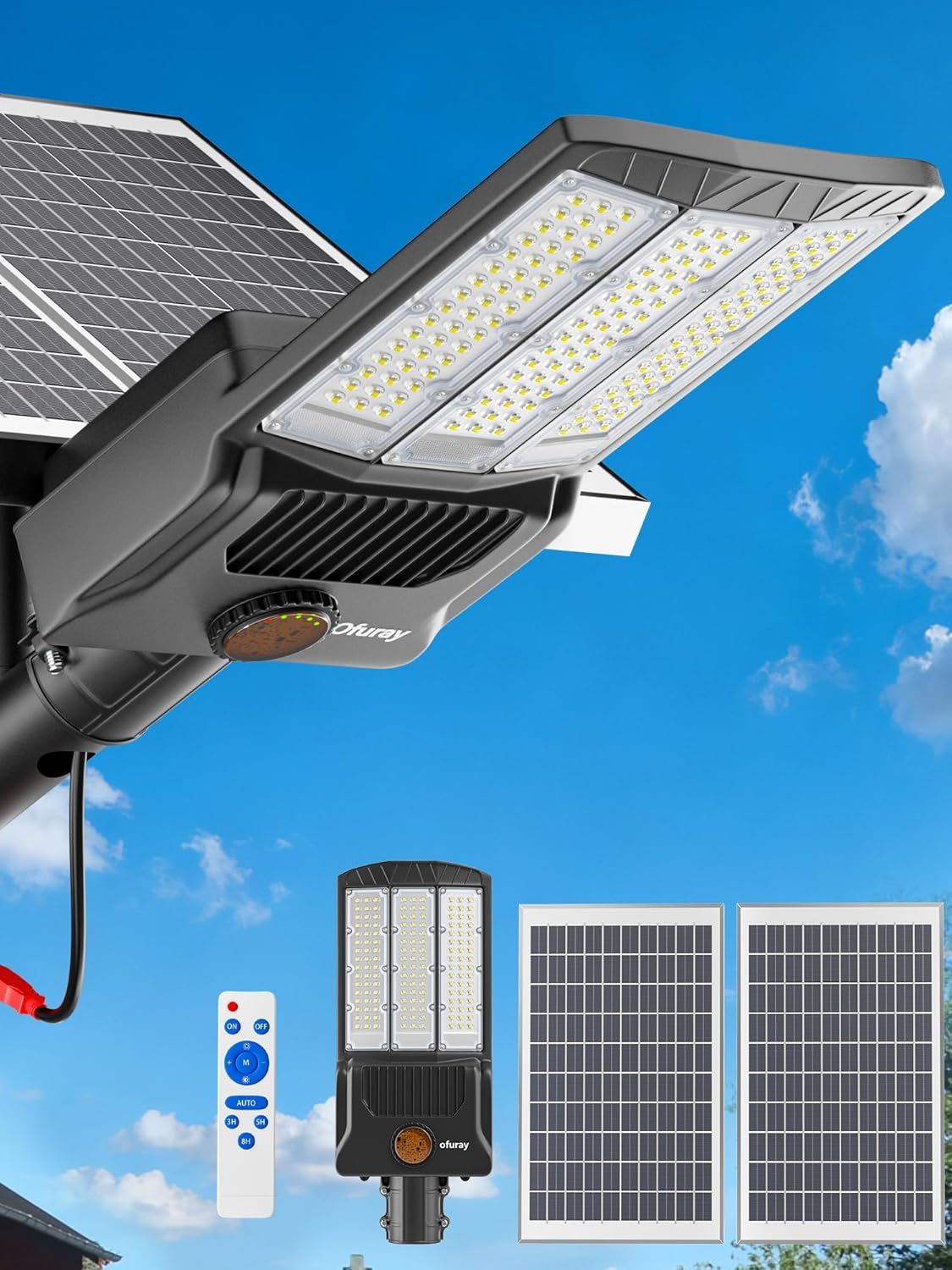 OL-10800W Solar Street Lights Outdoor, Solar Parking Lot Security Lights Commercial up,IP67 Street Dusk to Dawn with Remote Control for Street,Barn