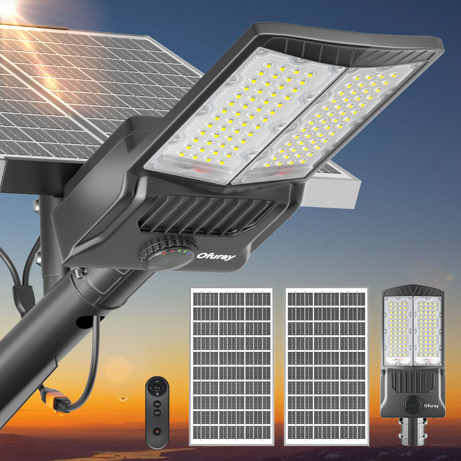 Outdoor Solar Street Light With Motion Sensor - 200 LED, Dusk To Dawn, IP65