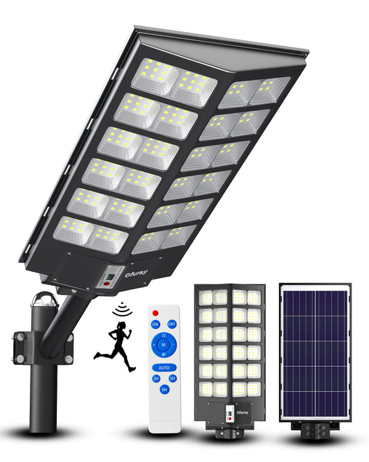 Ofuray Of-9800W Solar Street Lights Outdoor,Solar Security Flood Lights Parking Lot Lights Commercial Dusk to Dawn, 6500k Waterproof Led with Remote Control Motion for Street,Court,Barn