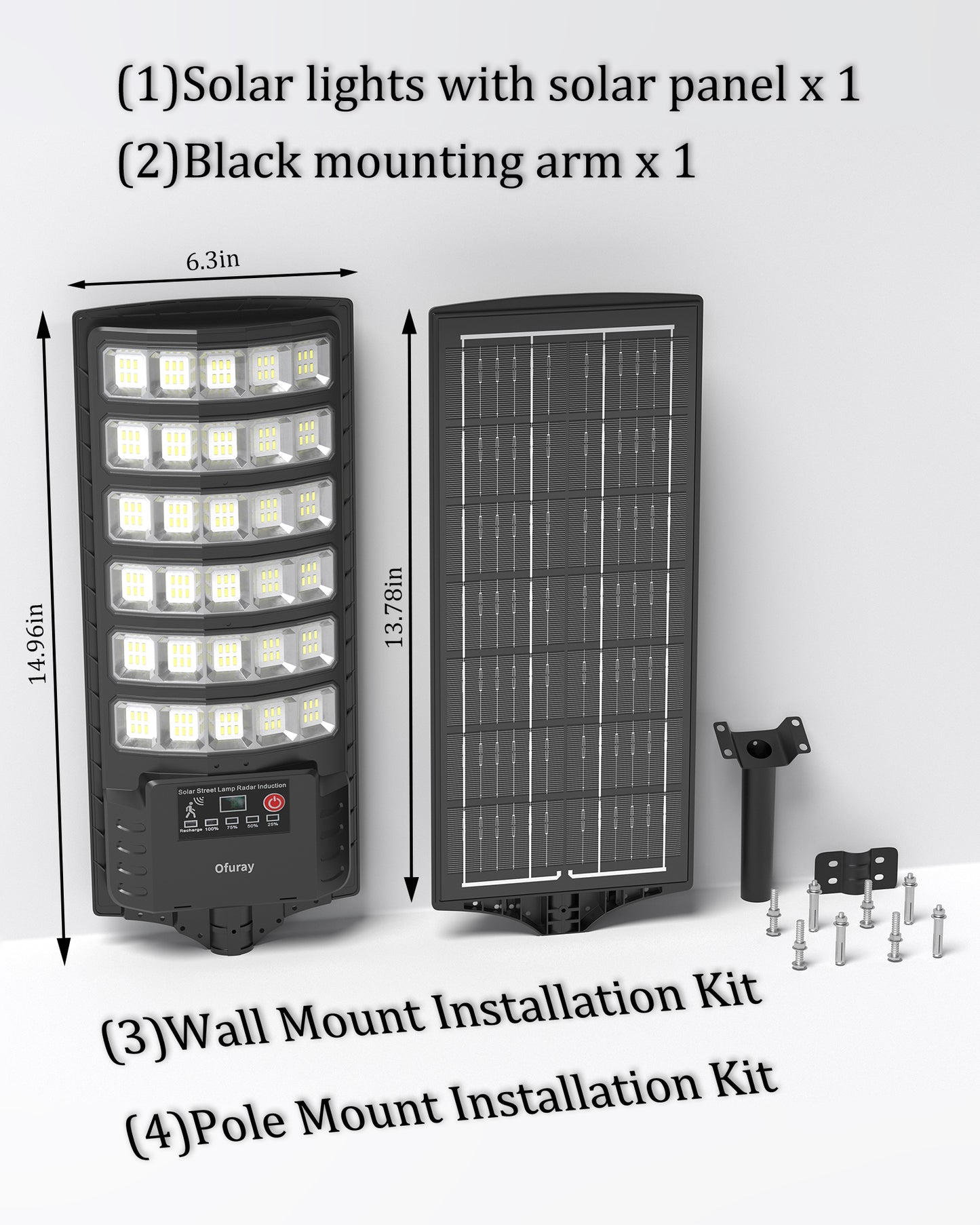 Ofuray Lampadaire Solaire Exterieur, Projecteur LED Solaire Exterieur avec Detecteur de Mouvement, 5000MAH, 7000k, 5 Modes Éclairage, Étanche Lampe Solaire pour Jardin, Cour, Parking, OZL-4Pack
