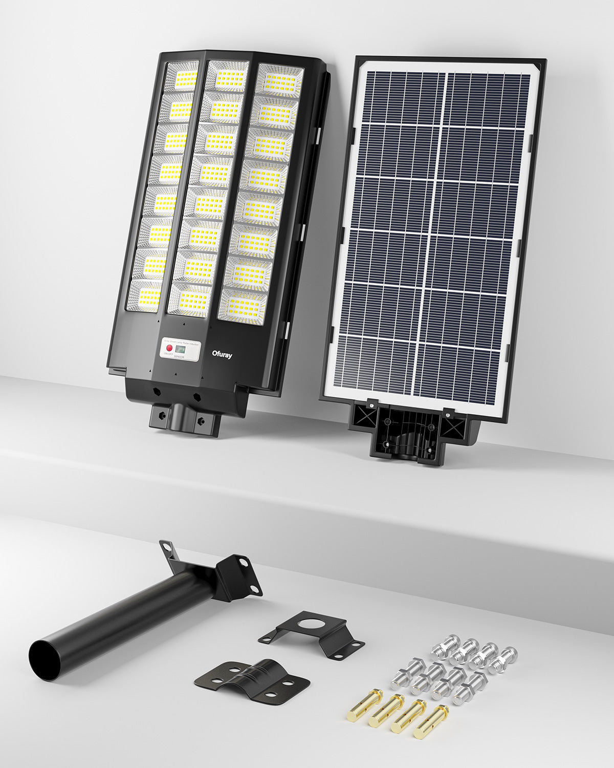 Ofuray Of-8600W Solar Street Lights Outdoor, 600000LM Solar Security Flood Lights Parking Lot Lights Dusk to Dawn, 6500k Waterproof Led with Remote Control Motion for Street,Court,Barn