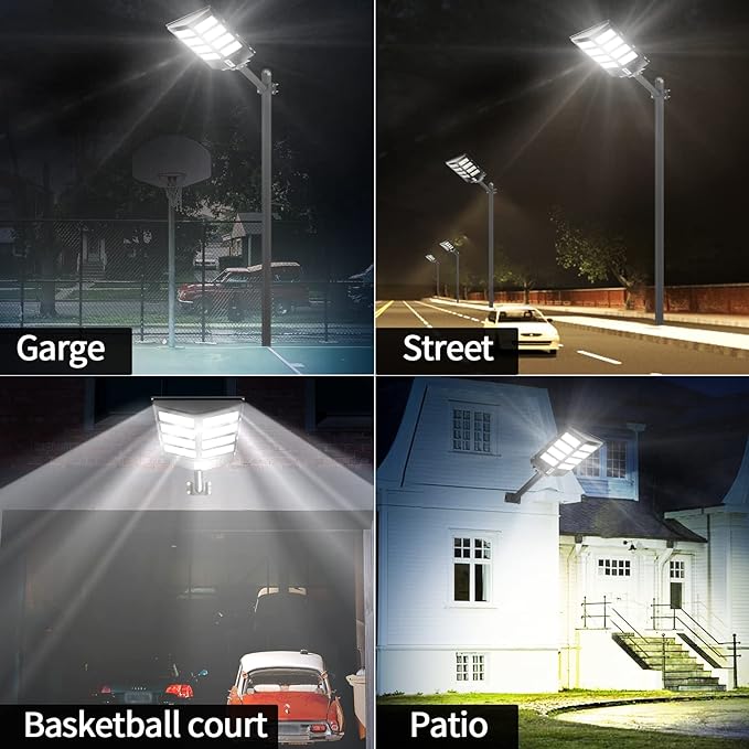 Ofuray 800W Solar Street Light Outdoor Waterproof, 80000LMSolar Parking Lot Lights-Commercial Dusk to Dawn, IP67 6500k LED Street Light with Remote Control Motion Sensor for Garage, Yard, Barn 1P