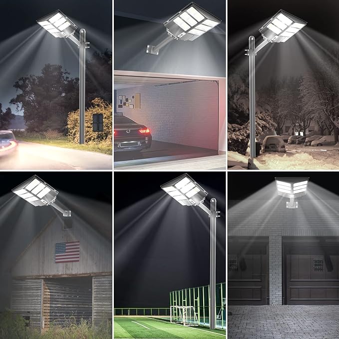 Ofuray Solar Street Light Outdoor Waterproof,6500K Outdoor LED Street Light Dusk to Dawn,600W LED Wide Angle Lamp with Motion Sensor and Remote Control,for Parking Lot,Yard,2Pack