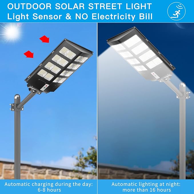 Solar Street Light Outdoor Waterproof, 800W Solar Parking Lot Lights Commercial Dusk to Dawn 6500k Led Security Lights with Motion Sensor and Remote Control IP67 Waterproof for Yard, Street 2PCS