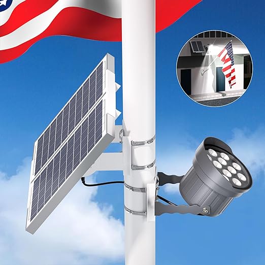 Ofuray Solar Flag Pole Light Waterproof, Dimmable 3000-6000K Brightest Flag Pole Light Solar Powered, 3in1 Design American Flag Led Solar Spot Lights Outdoor for Yard Dusk to Dawn fit 1"-4'' Flagpole