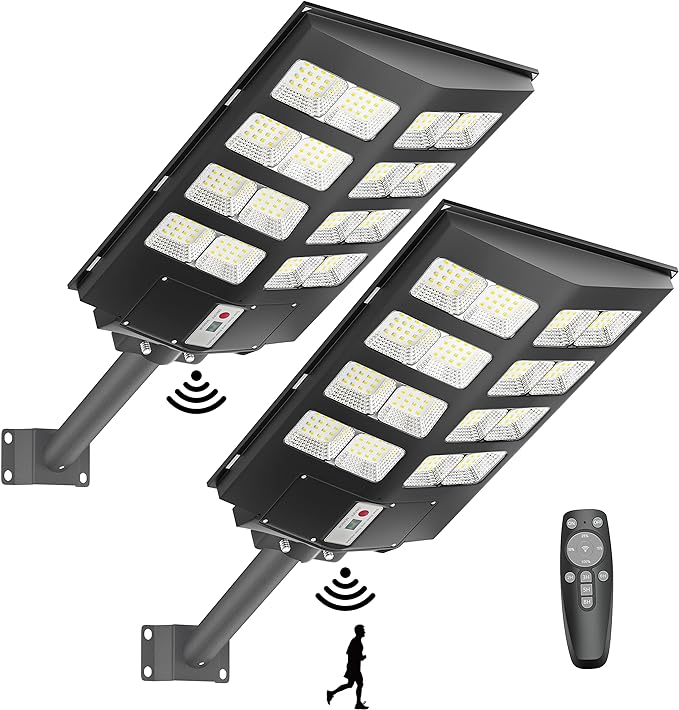 Solar Street Light Outdoor Waterproof, 800W Solar Parking Lot Lights Commercial Dusk to Dawn 6500k Led Security Lights with Motion Sensor and Remote Control IP67 Waterproof for Yard, Street 2PCS