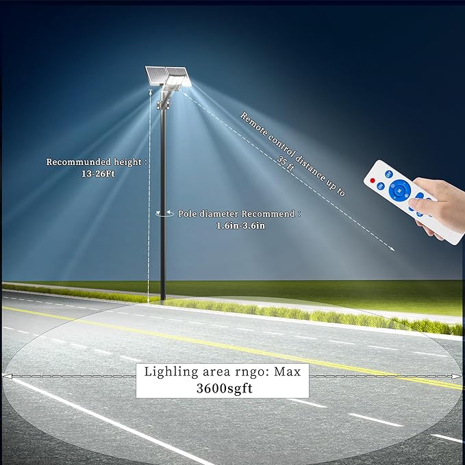 Ofuray 3000W Solar Street Light Outdoor Waterproof, 300800LM Solar Parking Lot Lights Commercial Dusk to Dawn, 6500k IP67 Street Led with Remote Control for Street,Court,Barn