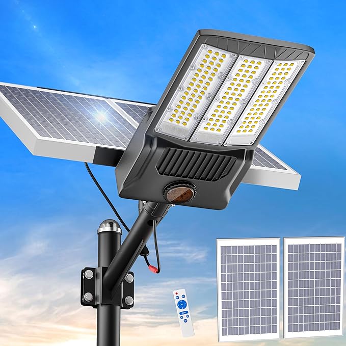 Solar Street Light Outdoor Waterproof, 800W Solar Parking Lot Lights Commercial Dusk to Dawn 6500k Led Security Lights with Motion Sensor and Remote Control IP67 Waterproof for Yard, Street 2PCS