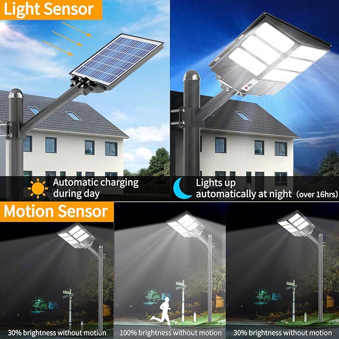 Ofuray Solar Street Lights Outdoor,600W Commercial Solar Parking Lot Lights Dusk to Dawn,6500k LED Flood Security Lights with Motion Sensor & Remote Control IP66 Waterproof,for Yard,Garage,Street