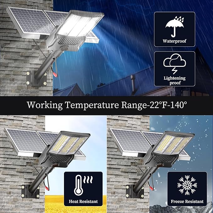 Ofuray 3000W Solar Street Light Outdoor Waterproof, 300800LM Solar Parking Lot Lights Commercial Dusk to Dawn, 6500k IP67 Street Led with Remote Control for Street,Court,Barn