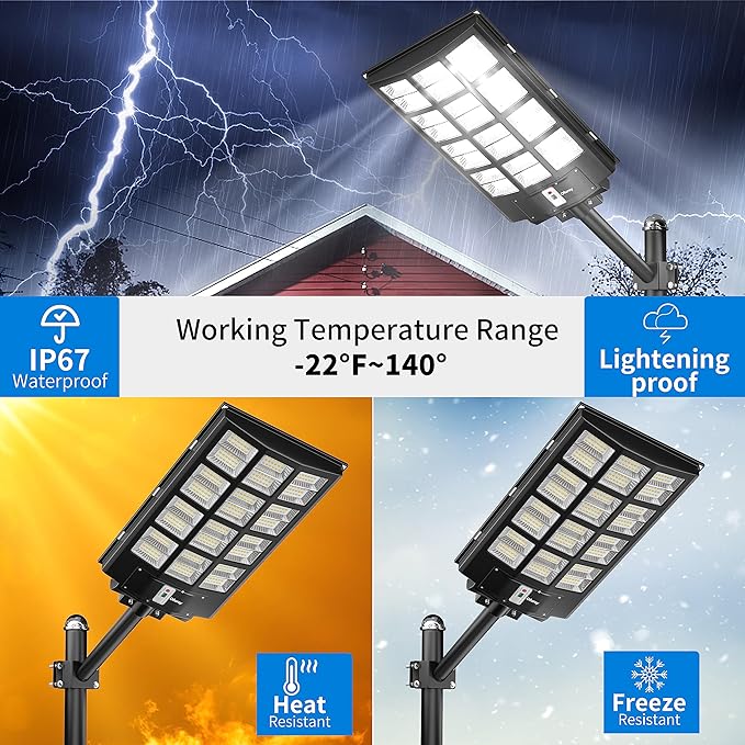 Ofuray 1800W Solar Street Light Outdoor, 258000LM Solar Street Light Parking Lot Lights Commercial Dusk to Dawn, 6500k IP67 Waterproof Led with Remote Control Motion for Street,Court,Tree