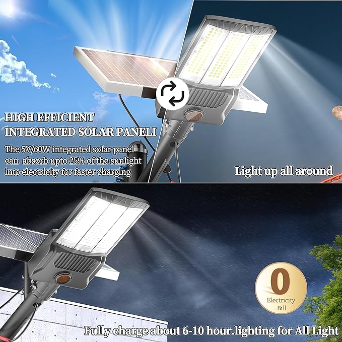 Ofuray 3000W Solar Street Light Outdoor Waterproof, 300800LM Solar Parking Lot Lights Commercial Dusk to Dawn, 6500k IP67 Street Led with Remote Control for Street,Court,Barn