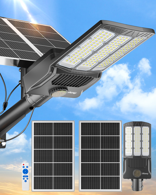 Ofuray Of-11000W Solar Street Lights Outdoor, IP67 Solar Security Flood Parking Lot Lights Commercial Dusk to Dawn, 6500k Led Big Power with Remote Control for Street,Court,Yard