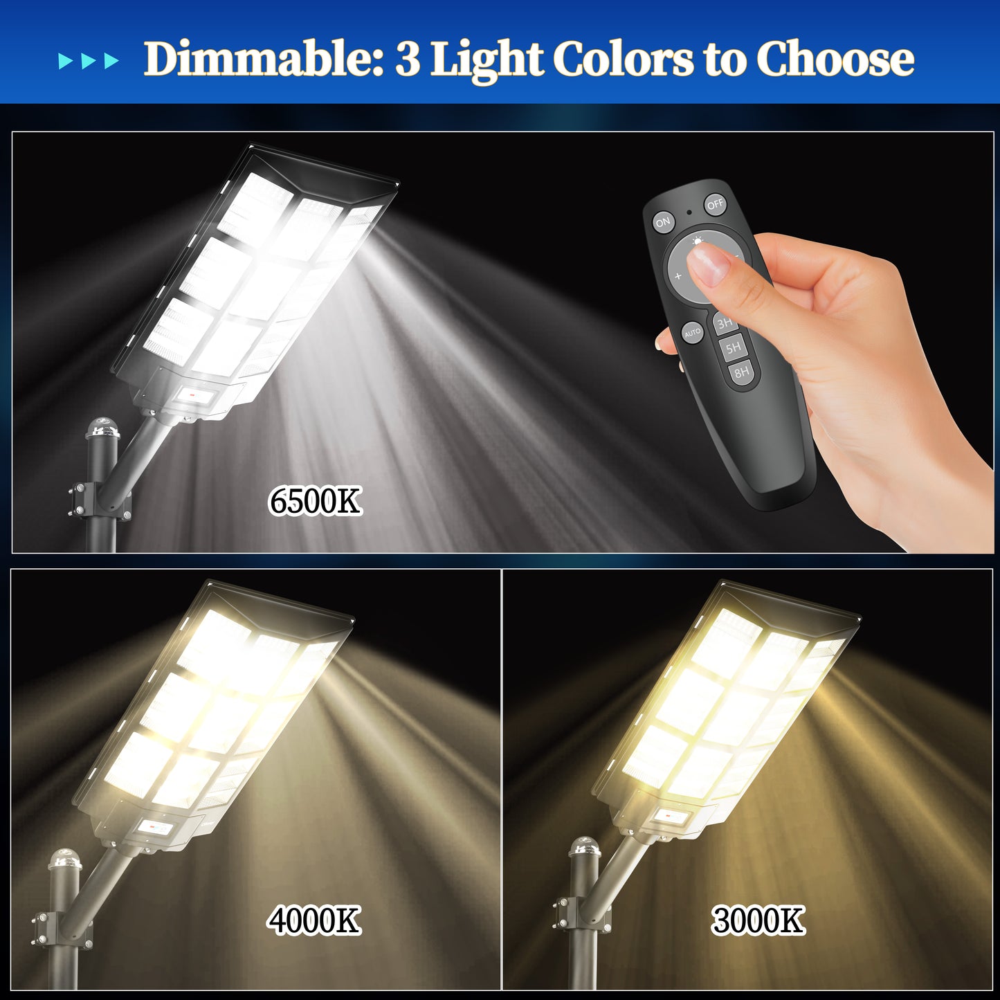 Solar Street Lights Outdoor,Solar Security Flood Lights Parking Lot Lights Commercial Dusk to Dawn, 6500k Waterproof Led with Remote Control Motion for Street,Court,Barn (Of-7200W 600000Lm)