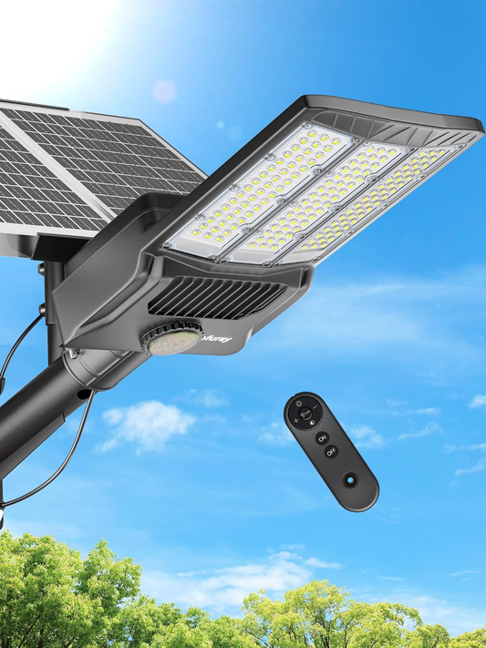 Ofuray Of-7800W Solar Street Lights Outdoorf, 600000Lm Solar Security Flood Lights Parking Lot Lights Commercial Dusk to Dawn, 6500k Street Led with Remote Control for Street,Court,Barn