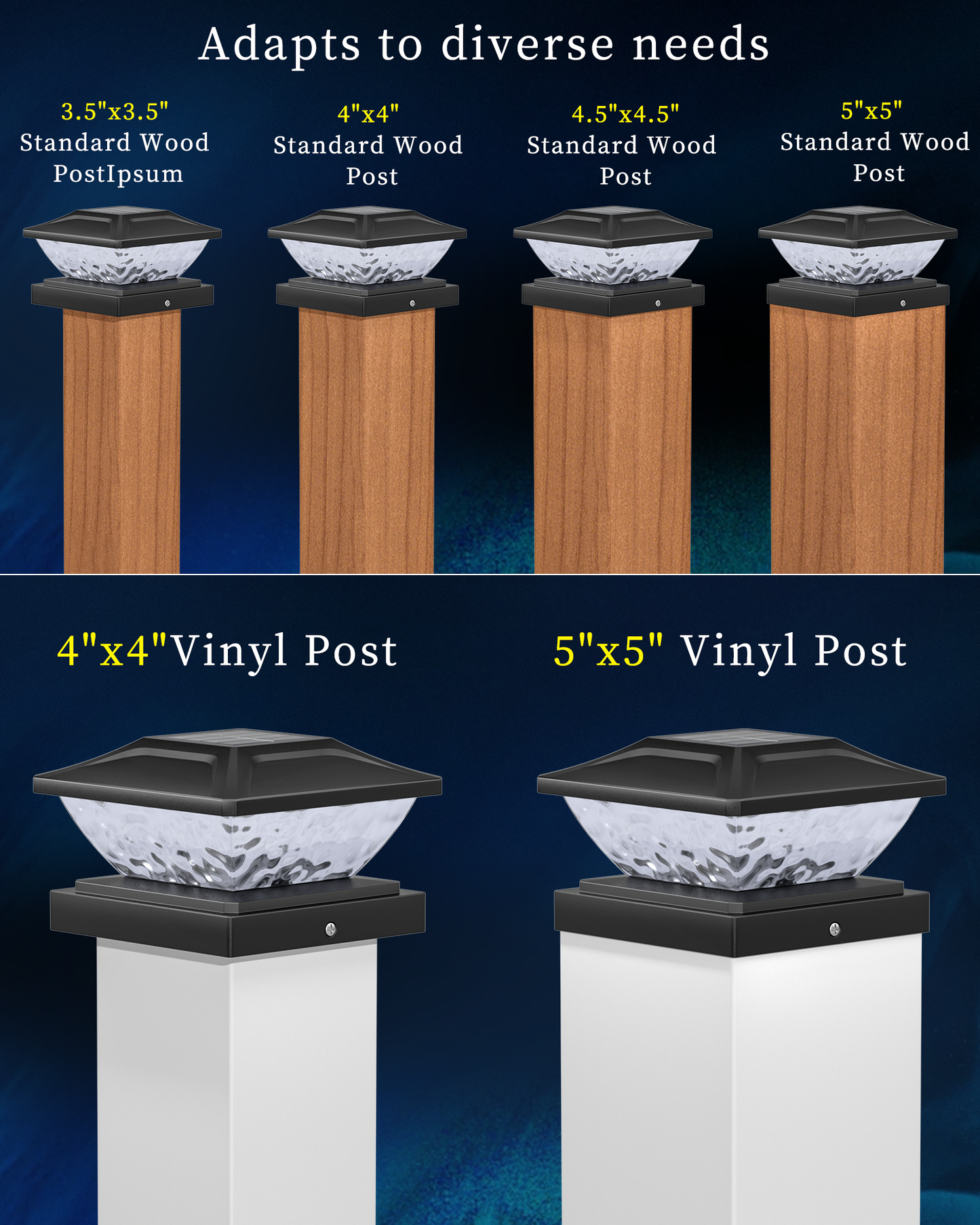 Ofuray Solar Post Cap Lights,8Pack Fence Deck Post Cap Solar Powered Lights RGB with Two Modes,Fit for 4x4 5x5 Post with 3 Bases,Ip64 Waterproof Outdoor for Fence Deck Mailbox Stairway Black