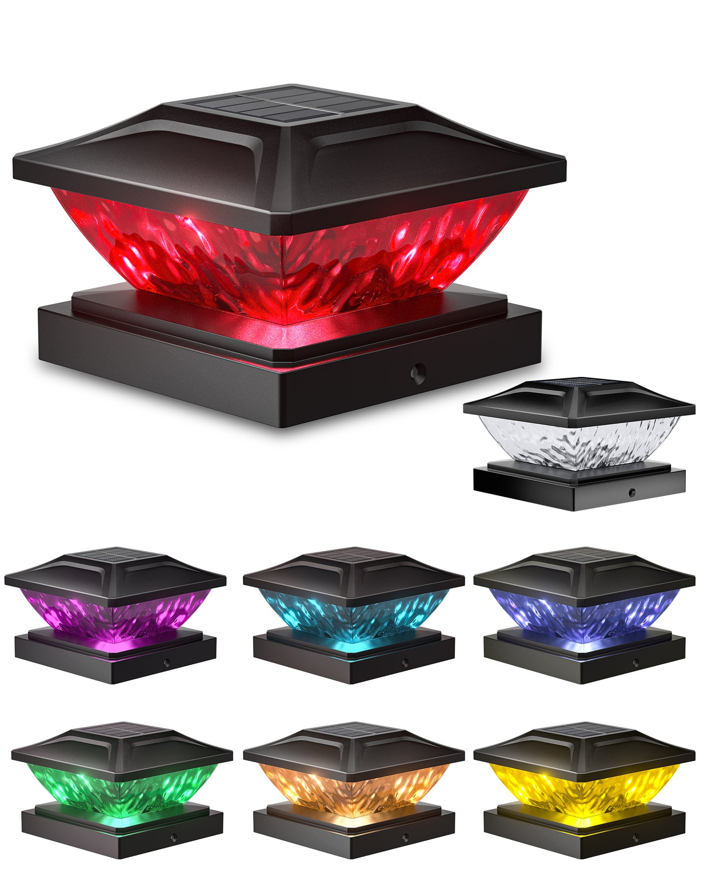 Ofuray Solar Post Cap Lights,8Pack Fence Deck Post Cap Solar Powered Lights RGB with Two Modes,Fit for 4x4 5x5 Post with 3 Bases,Ip64 Waterproof Outdoor for Fence Deck Mailbox Stairway Black
